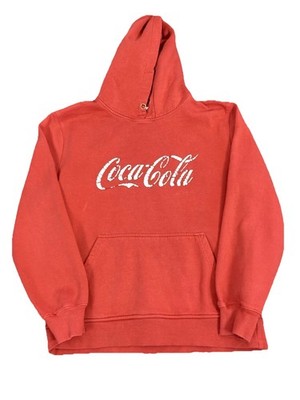Coca Cola Hoodie rot XL Spellout Logo Distressed Cracked Print ohne Kordelzug