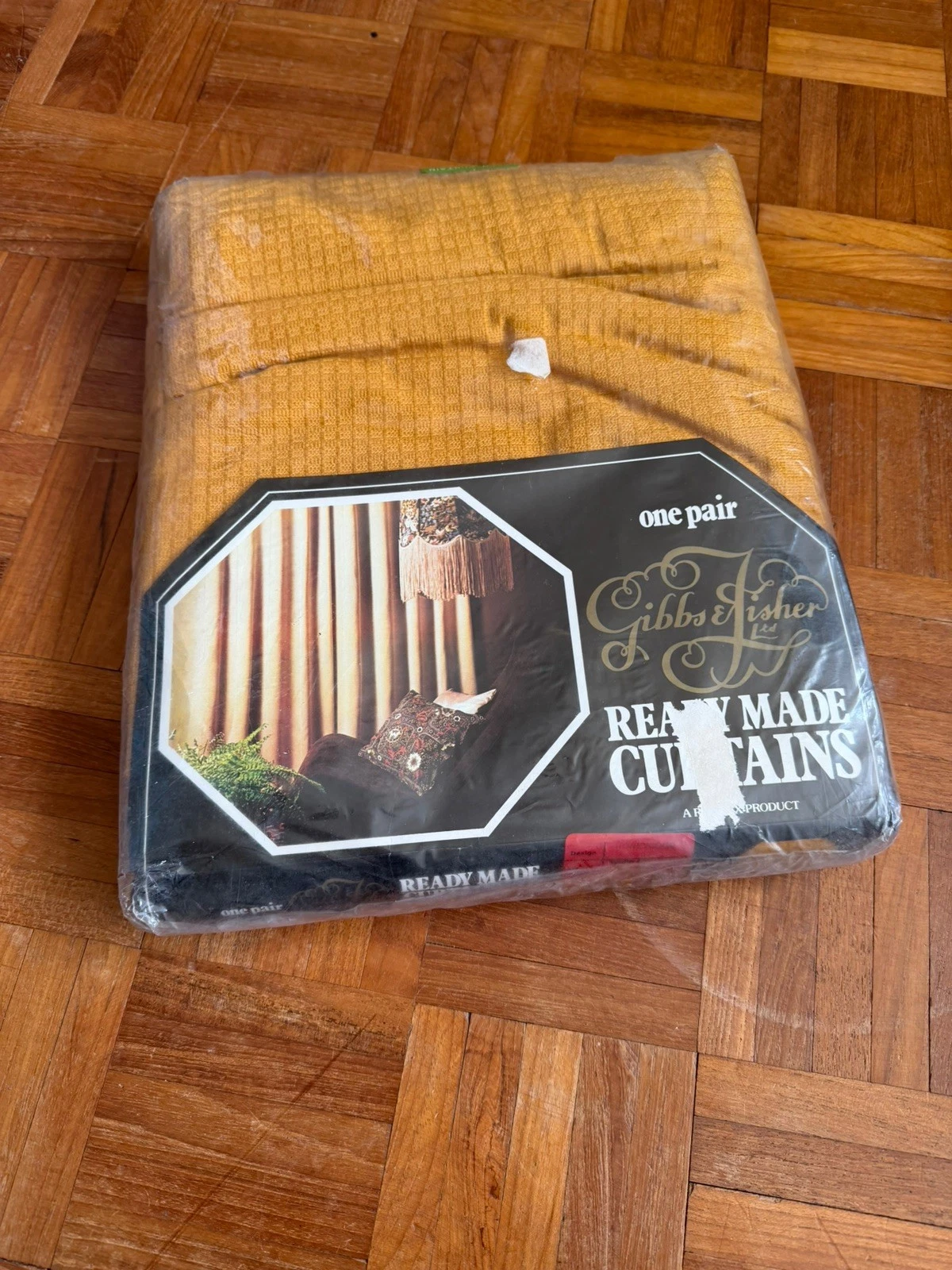 Vintage Mustard Pair Curtains New Unopened Gibbs & Fisher Textured 46” W 90” L