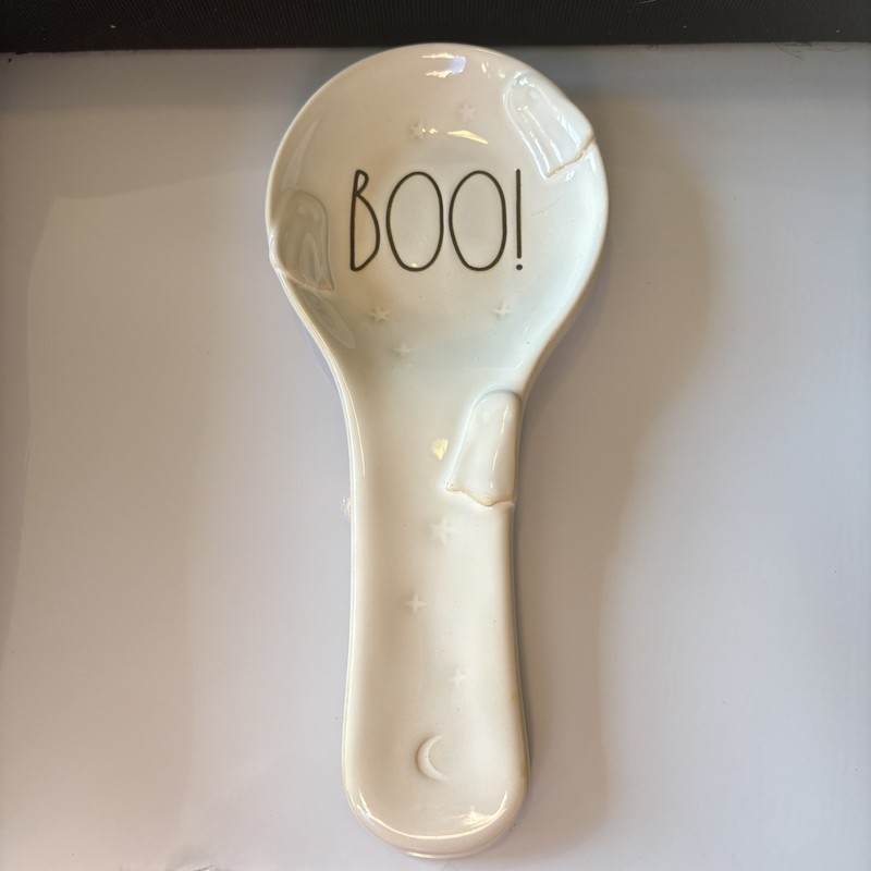 Rae Dunn "BOO" 👻 Ghosts Ceramic Spoon Rest Holder HALLOWEEN Kitchen Collectible