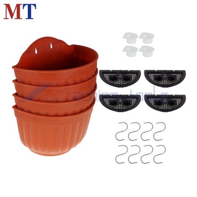 4 Pcs Plastic Hanging Planter Flower Pot For Outdoor And Indoor Plants Brick Red
