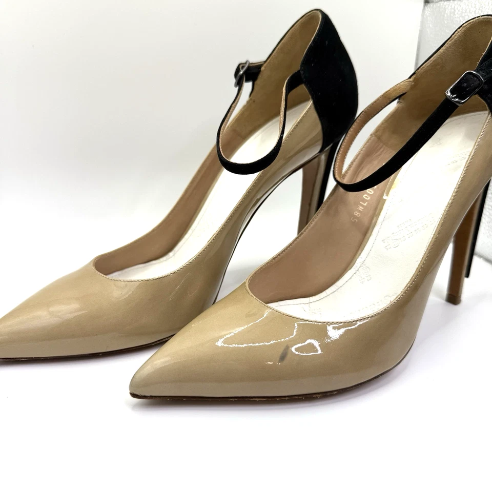 Maison Margiela Nude & Black T-Strap Patent Leather Heels Sz 41 Italy Stilettos - Image 2 of 4