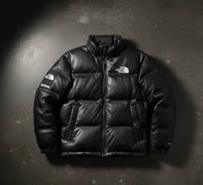 Men’s Nuptse-Style Real Leather Puffer Jacket - Warm Quilted Winter Bubble Coat