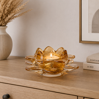 Teelichthalter Lotus Bernstein Eleganz BlüTe Glas Tischdeko Kerzenhalter