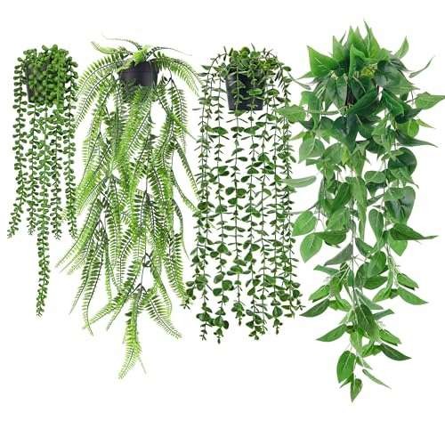 Der Rose Fake Plants 4 Pack Artificial Hanging Plants  Assorted colors