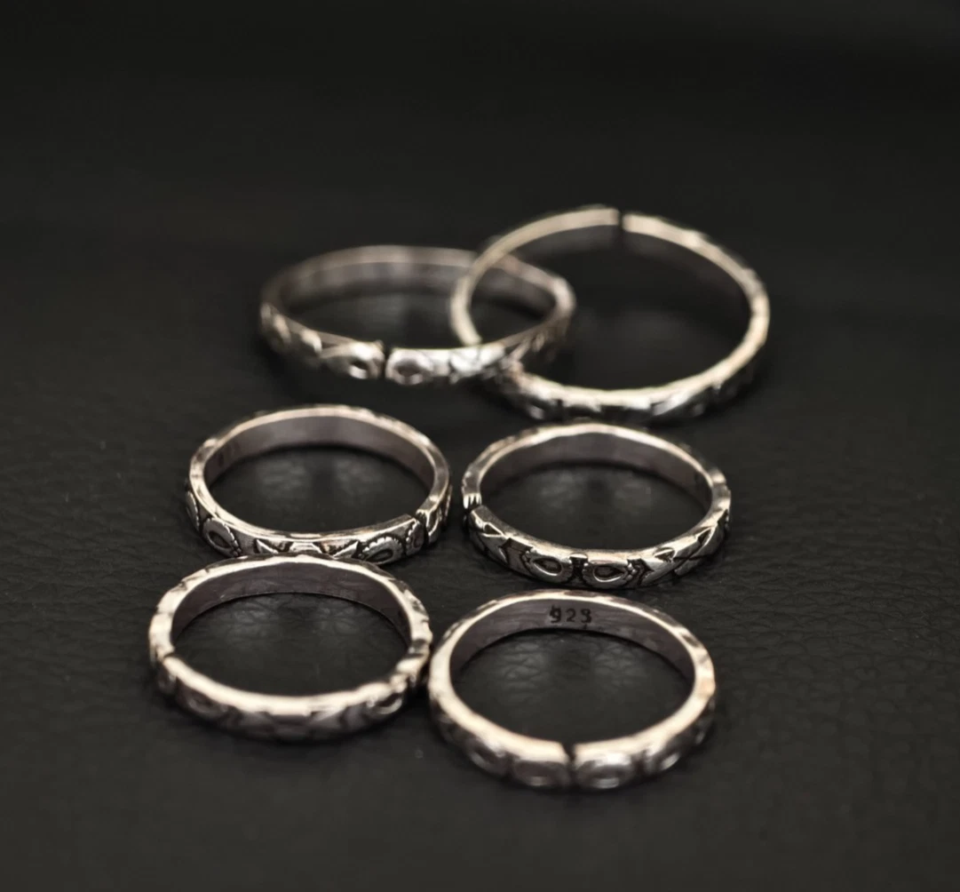 925 Sterling Silber Floral Zehenring Set Verstellbar Boho Oxidiert Fußschmuck