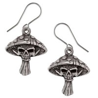 Alchemy Gothic Death Cap Pilz Tropfen Ohrringe E492, Zinn, Schwarz/Silber