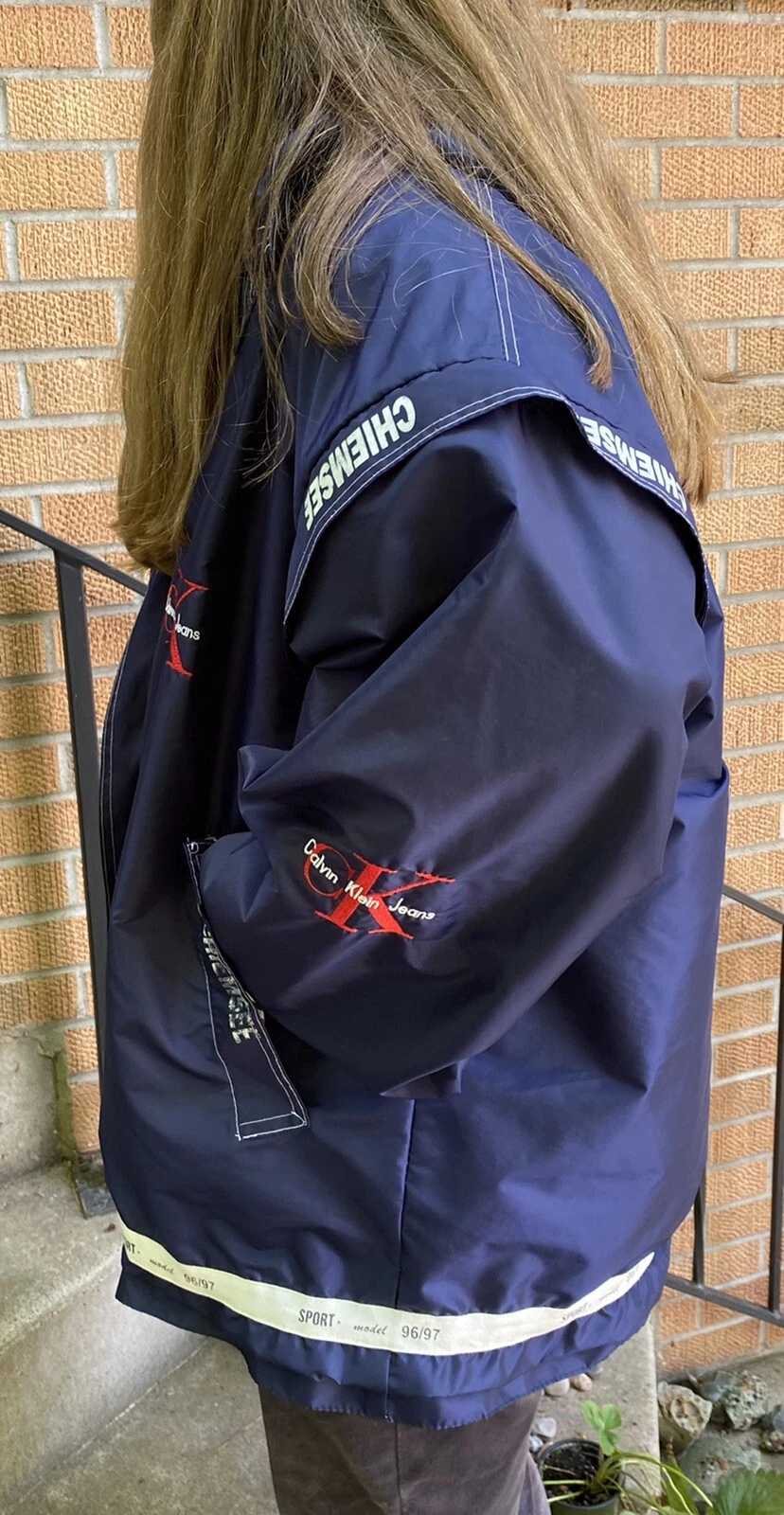 Giacca Coach Vintage Anni '90 Calvin Klein Grande Logo Gilet Con Cappuccio Oversize Chiemsee