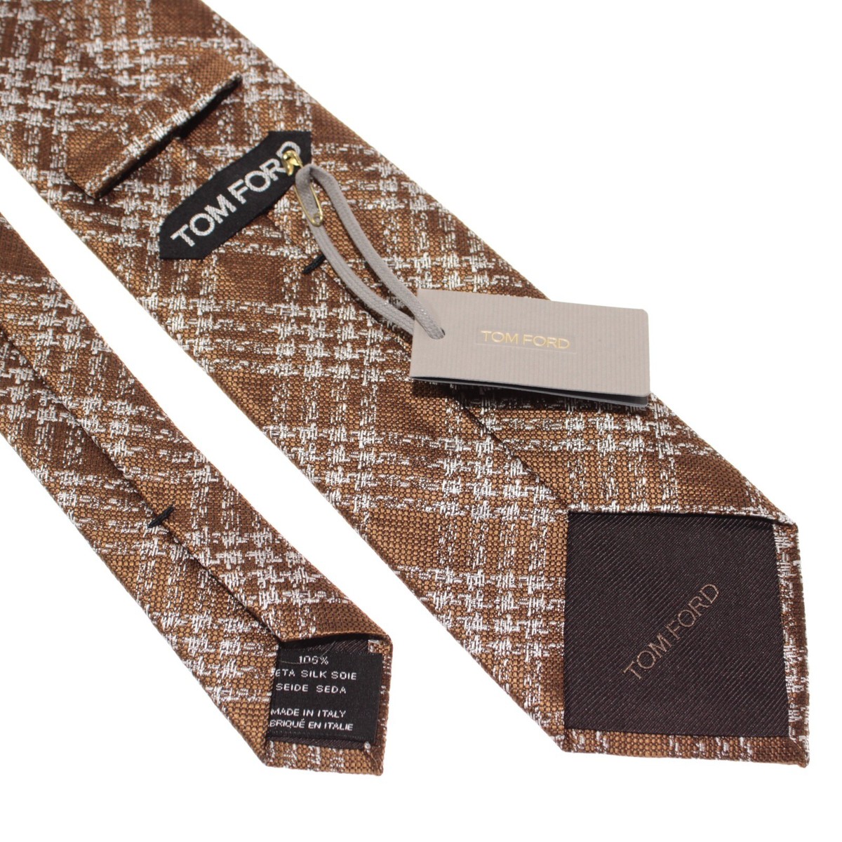 Cravate Tom Ford En Soie - Motif Carreaux Marron Et Blanc, Made In Italy, Neuve Avec étiquette