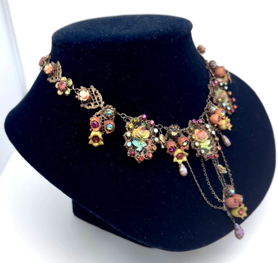 Hermoso collar vintage con flores y cristales de Michal Negrin único #5# Foto 3 de 4