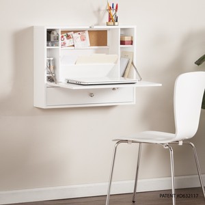 Wall Mount Folding Laptop Desk Table W Storage And Drawer White