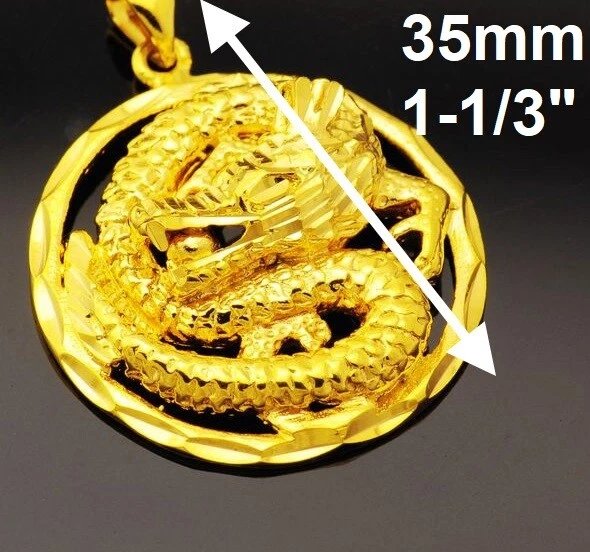 18k 黄金填充银色 24 英寸龙吊坠项链 D772 — 第 3/4 张图片