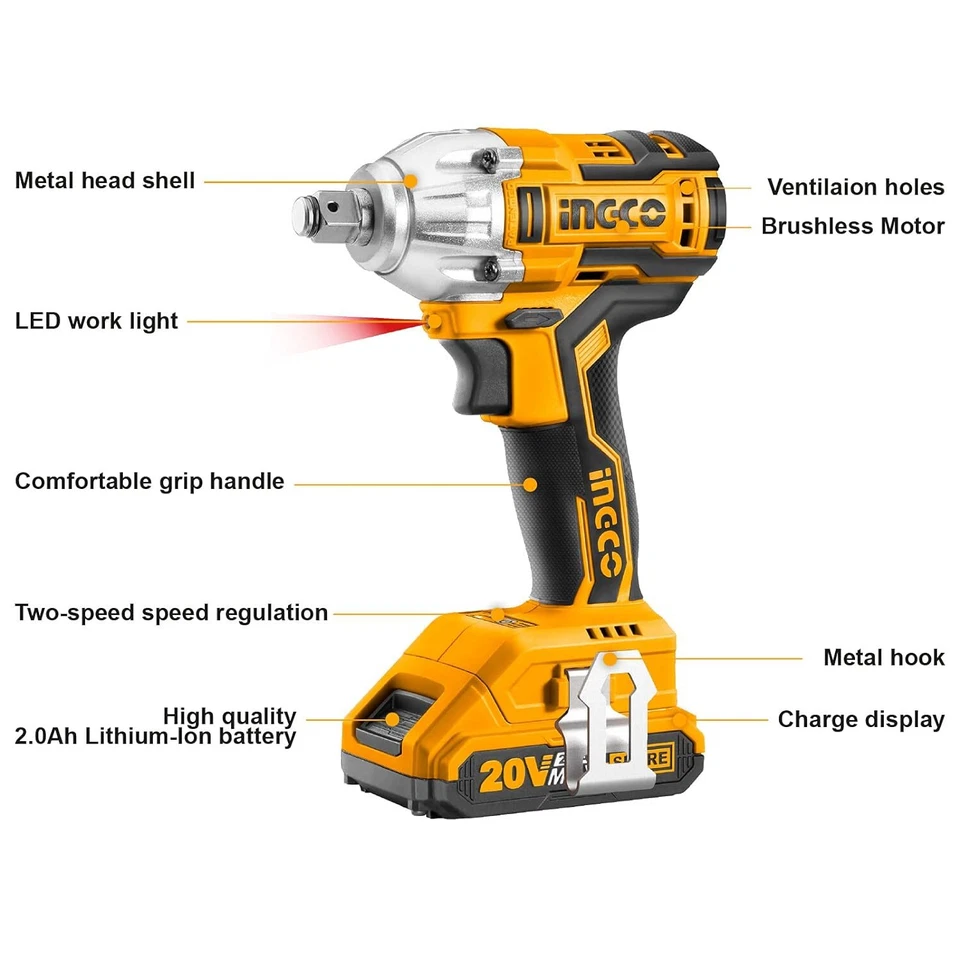 Ingco Impact Wrench, CIWLI2001 Lithium-Ion Impact Wrench, 20v Cordless - Image 2 of 4