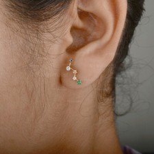 Multi Stone Gemstone 14K Solid Yellow Gold Zodiac Sign Stud Earrings Minimalist