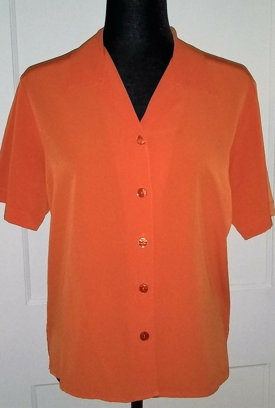 SAG HARBOR 100% POLYESTER ORANGE BUTTON FRONT CAREER BLOUSE SHORT SLEEVE SIZE 12