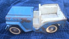 1960's Tonka Blue  White Jeep As Is Parts Restore Missing Folding Windshield.