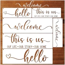 6 Pieces Welcome Hello Stencils for Painting on Wood Family Doormat Stencils ...