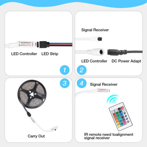 12V 5M 2835 RGB LED Strip Lights Bar TV Back Lighting Kit+USB 24 Key Remote US - Picture 4 of 12