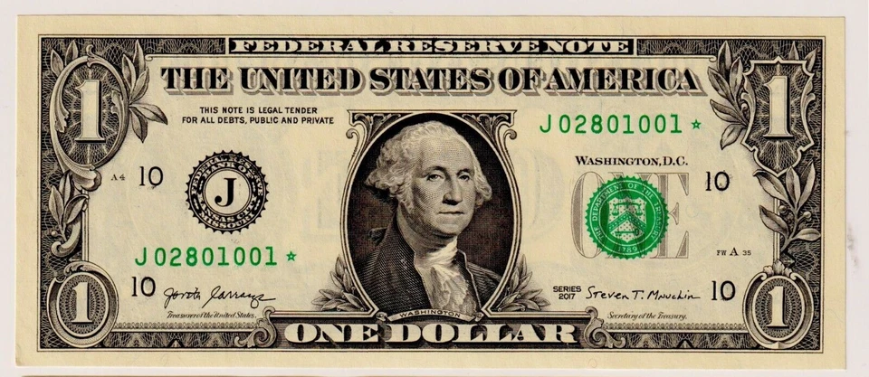 USA  $1 Federal Reserve 2017 P-544 "J" Kansas MO - UNC Star / Replacement Note - Image 2 of 4