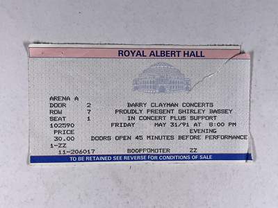 Shirley Bassey Concert Ticket Original Royal Albert Hall Friday May 31st 1991
