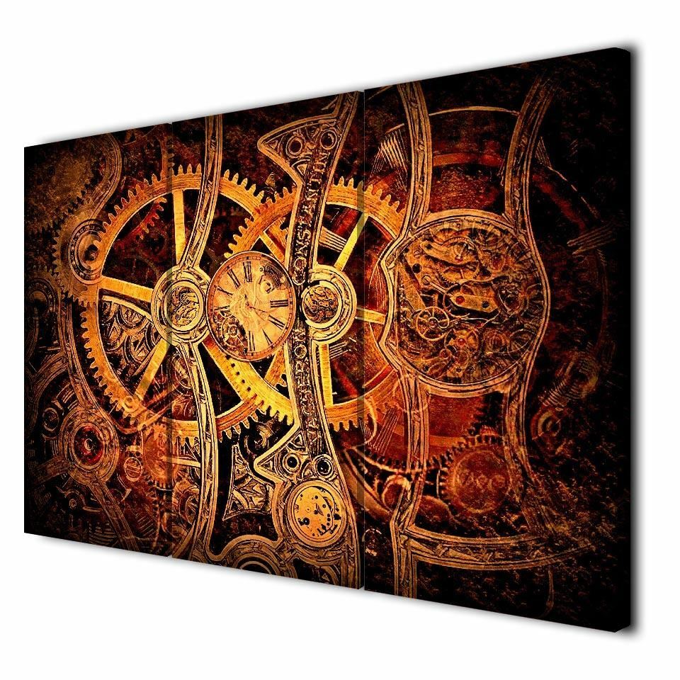 FAST US Ship - 3 Panel Canvas Art Clock Fine Watch Gears