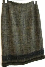 PRADA Boucle Tweed Wool Lined Fringe Hem Skirt Sz 42 IT 6 US 26" Waist Zip Close