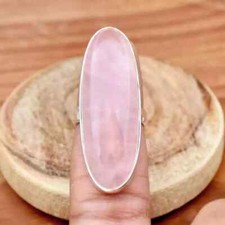 Rose Quartz Large Gemstone Ring 925 Sterling Silver Women's Ring All Size C363