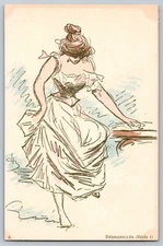 Vintage French Postcard Art Nouveau Woman Illustration dressing Erotic Risque