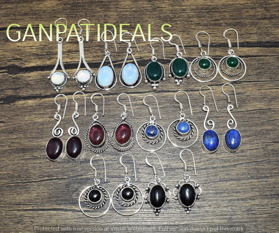 ¡OFERTA!! Lotes de 10 piezas de pendientes de opalita y mezcla de piedras preciosas joyas enchapadas en plata 925 Foto 2 de 4