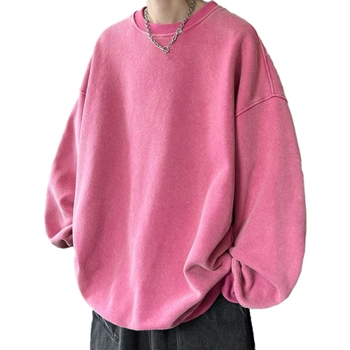 Men Crew Neck Oversized Sweatshirt Vintage Loose Solid Color Sweatshirt Tops - Picture 10 of 18