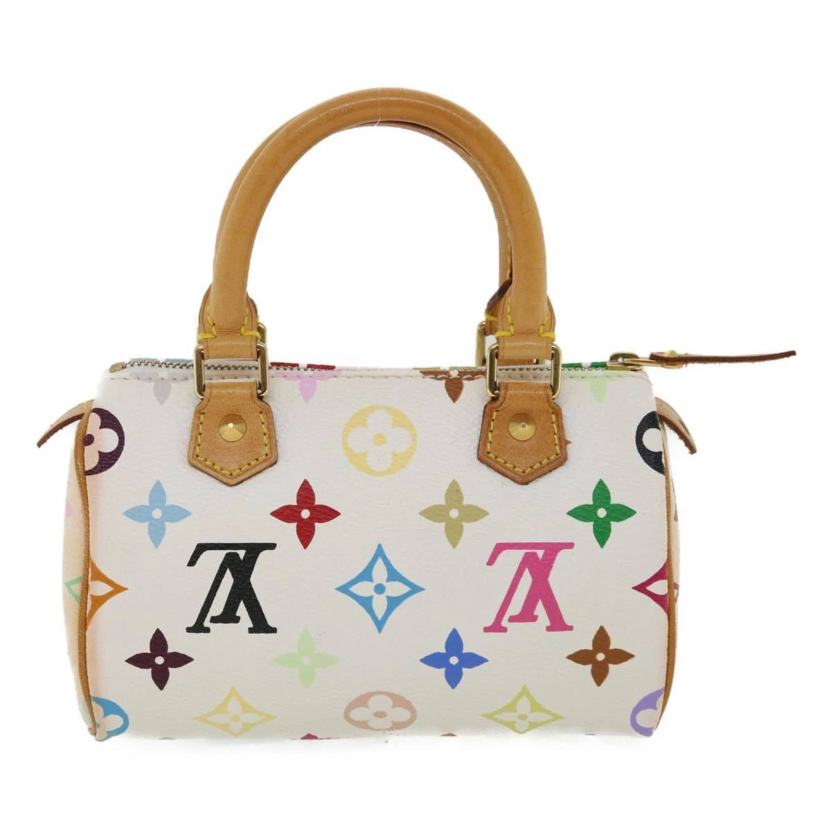 Auth LOUIS VUITTON Monogram Multicolor Mini Speedy Hand Bag White