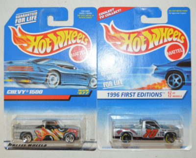 LOT OF 2 Hot Wheels 1996 First Editions Chevy 1500 + #877 Silver