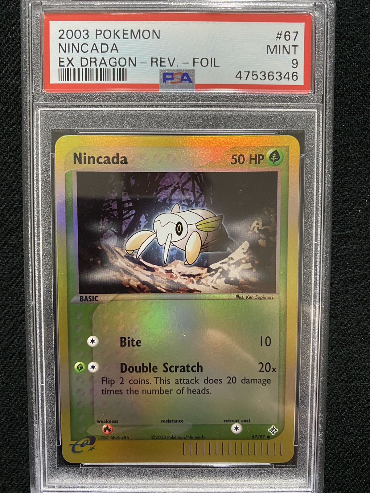 2003 Pokemon EX Dragon Nincada Reverse Foil 67/97 PSA 9 Mint