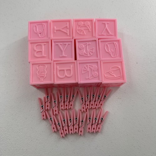 Baby Shower 2" Plastic Blocks Favors Party Decoration Pink Girl Clothespins a - Picture 5 of 7