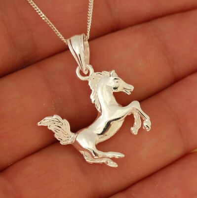 Massiver 925 Sterlingsilber 3D Pferd Anhänger Halskette Geschenkbox UK Verkäufer