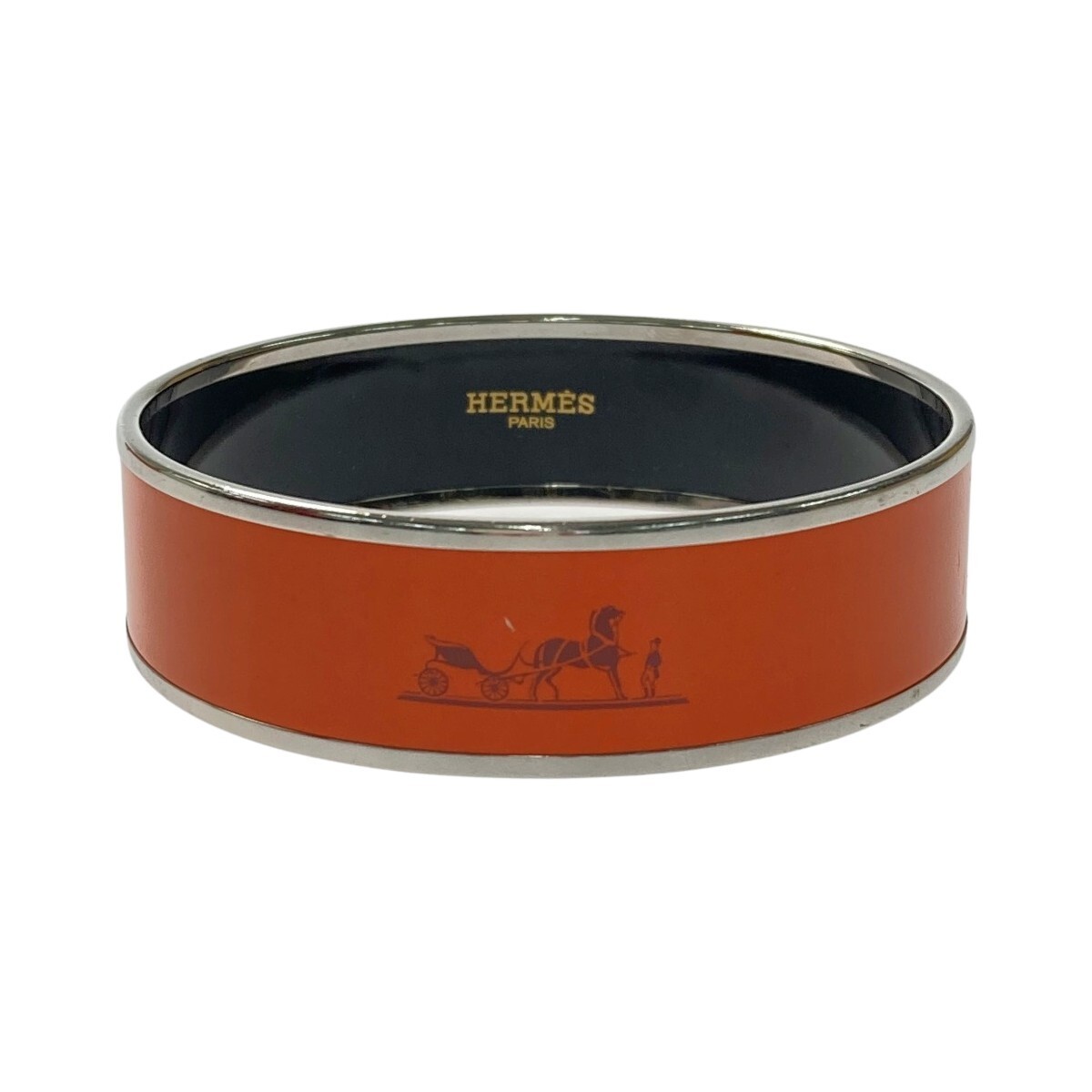 HERMES Enamel Emaile GM Bangle Orange Bracelet Cloisonné Carriage