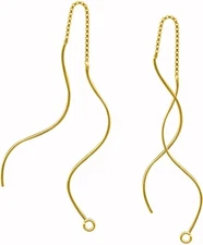 1 Pair Threader WAVY BARS VERMEIL GOLD EAR THREADS 4"  ~ 2 Bars w/ Loop one end