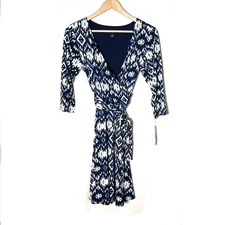 NWT AB Studio Navy and White Patterned Dress size medium M B142