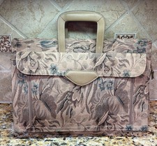 1980s Briefcase Beige Floral Tapestry Carry Case Retro Style