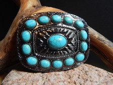 Man's or Woman's Belt Buckle Black with Faux Turquoise Stones Fits 1 1/2 Belt