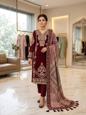 Wedding Wear Maroon Georgette Salwar Kameez With Dupatta For Women Girls
