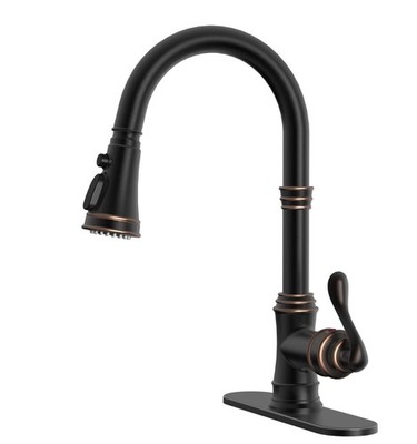 BWE Solid Brass Kitchen Faucet, Oil Rubbed Bronze Kitchen Sink Faucet with Pu...