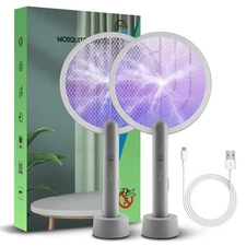 Electric Fly Swatter Racket, 4000V 2 in 1 Bug Zapper with USB Rechargeable Ba...