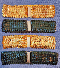 Vintage 4 Black and Gold Sequin Stretchable Belts 2 1/2" Wide