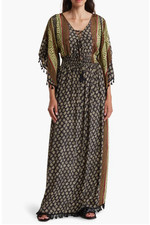 Anthropologie Raga Maxi Dress Boho Tassel Indian Block Print Sz S Kaftan Style