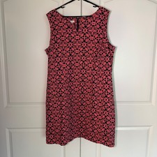 Talbots Woman Sleeveless Shift Dress 20W Coral Pink Navy Blue Damask Jacquard