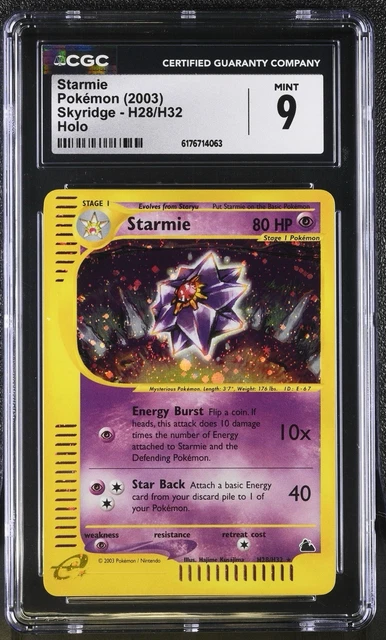 CGC 9 MINT Starmie H28/H32 Skyridge Holo Pokemon Card Low Pop Clean! 2003