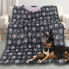 Dog Blankets Large Washable Pet Soft Crate Bed Paw Pattern Kennel Grey Pink