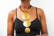 Handmade African Hammered Brass Disc Necklace Statement Tribal Jewelry Kenya