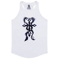 Dynamix White Tank Top Unisex 100% Cotton Holy Cross & Dragon Graphic Gym Wear