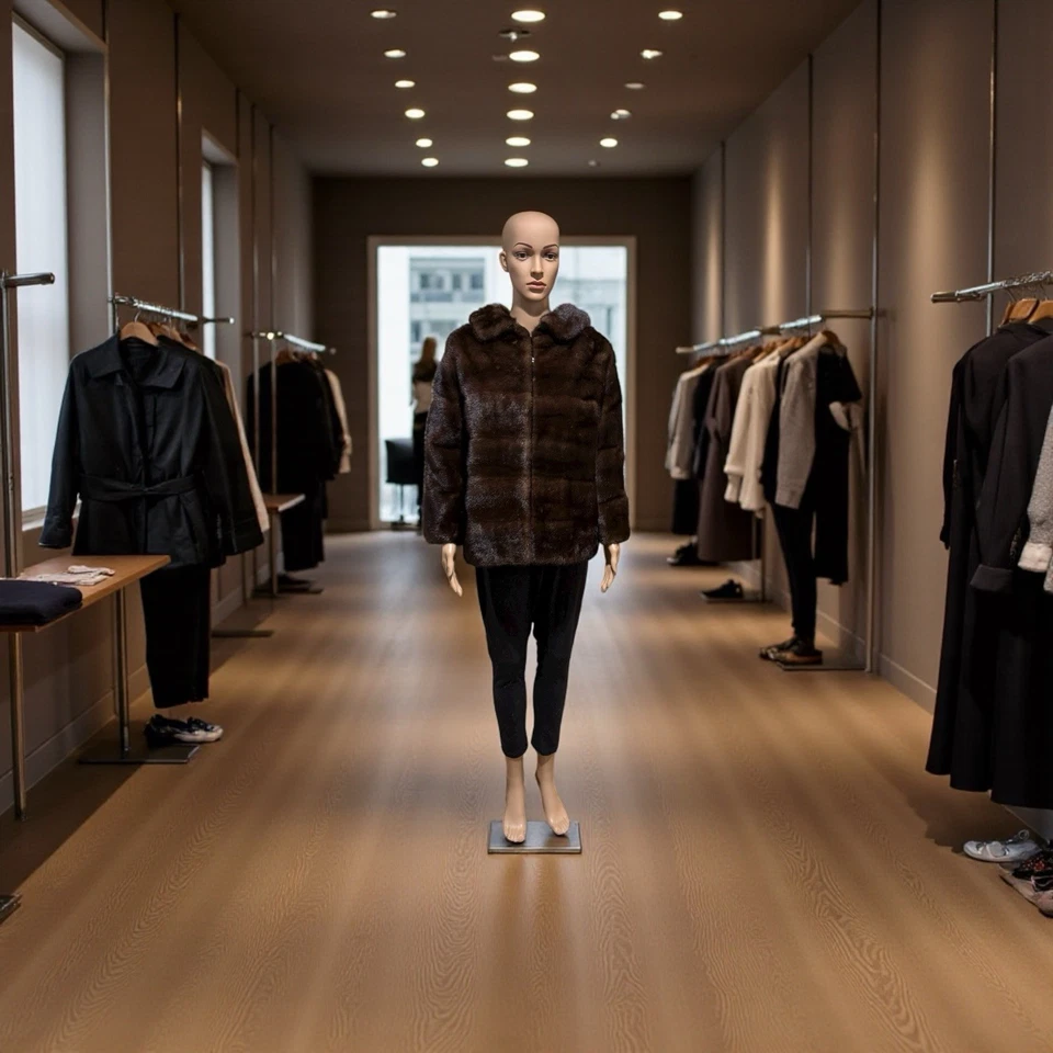 女士美丽复古水平红木貂皮毛皮夹克 M/L — 第 2/4 张图片